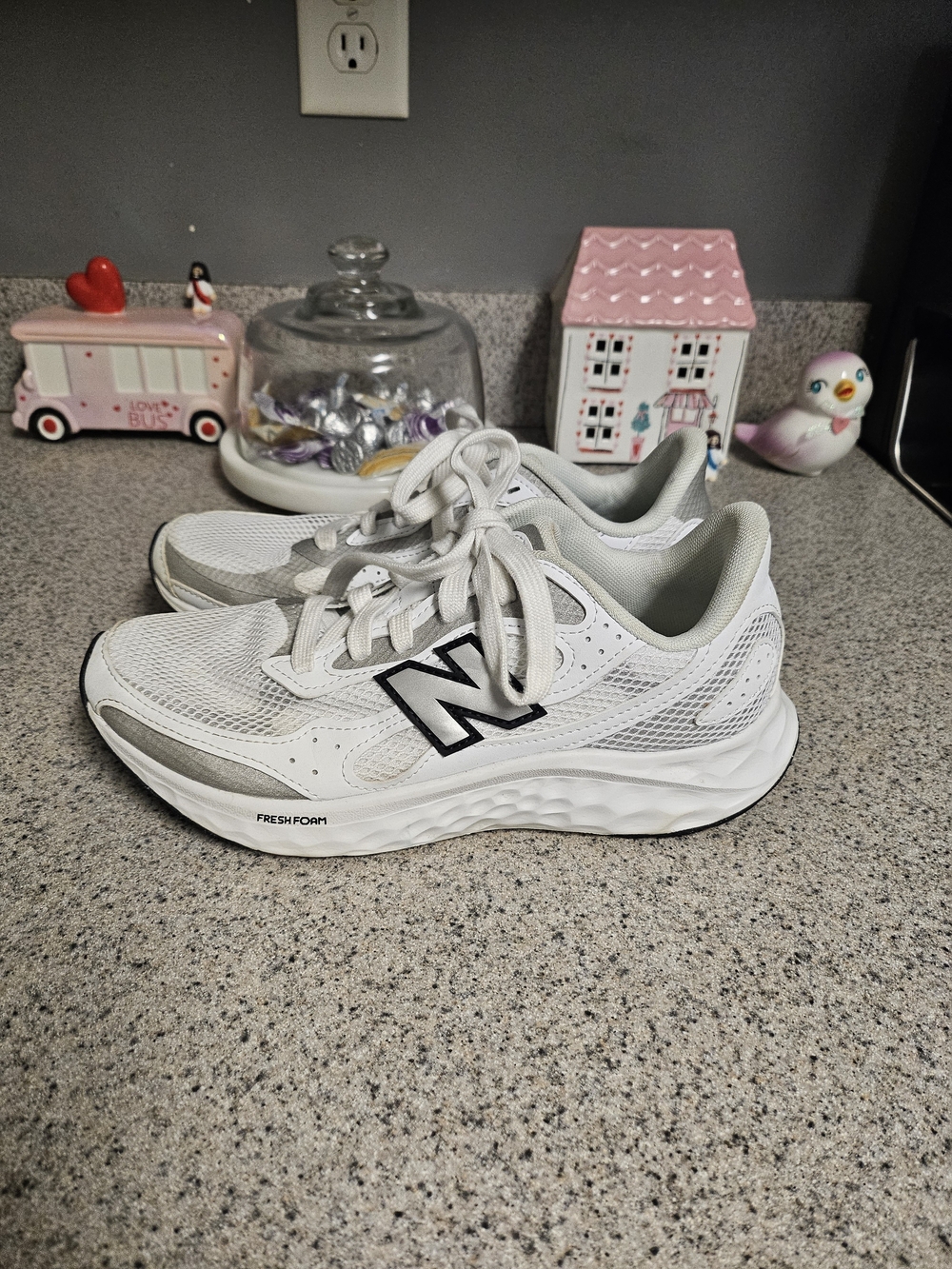 New Balance White Running Sneakers with Black Logo